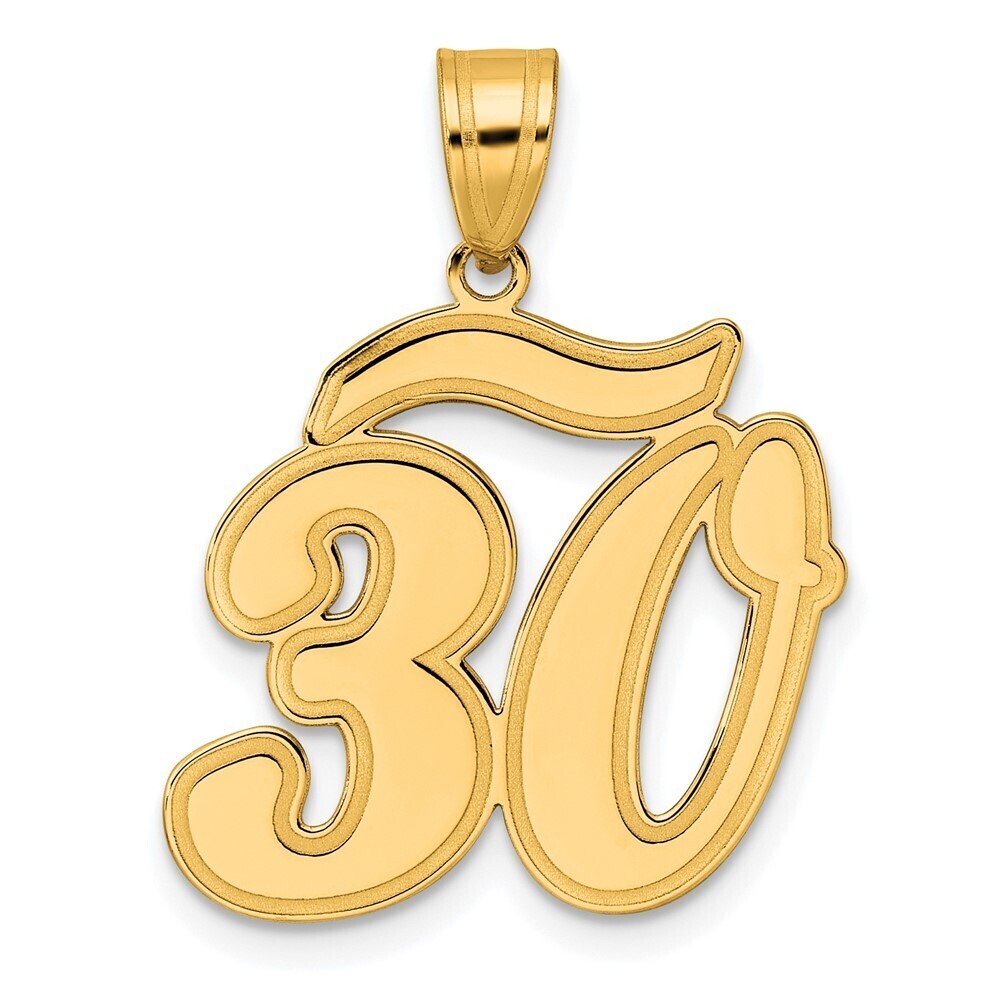 14k Yellow Gold Brushed  Border Script Number 30 Pendant